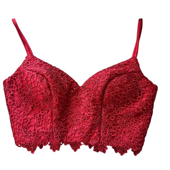 ALYCE PARIS Women's Wine Lace Croptop Mikado Mermaid Two-Piece Gown Size 000 - Picture 5 of 11